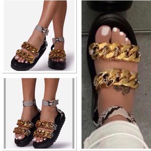 Lemonade Chunky Gold Chain/Snake print platform sandals (NWT)